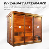 Customize 4-8 Person Outdoor Sauna,DIY Canadian Cedar Traditional Steam Cube Sauna Kit with 220V HARVIA Stove or Wood-Burning Stove