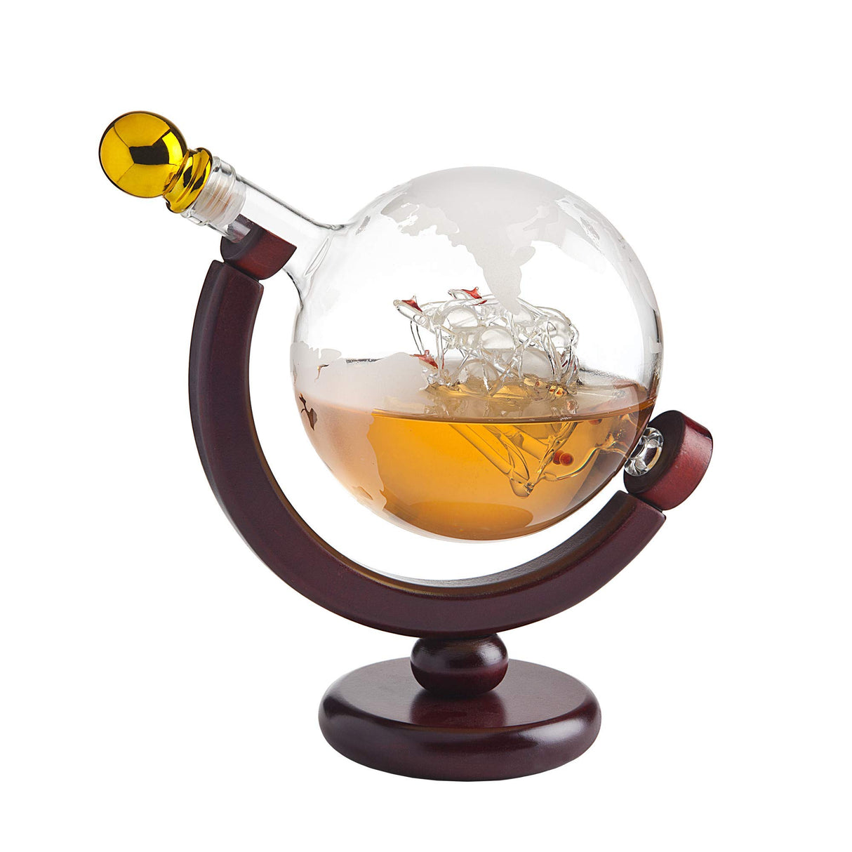 Whiskey Decanter Globe Set with 2 Etched Whiskey Glasses