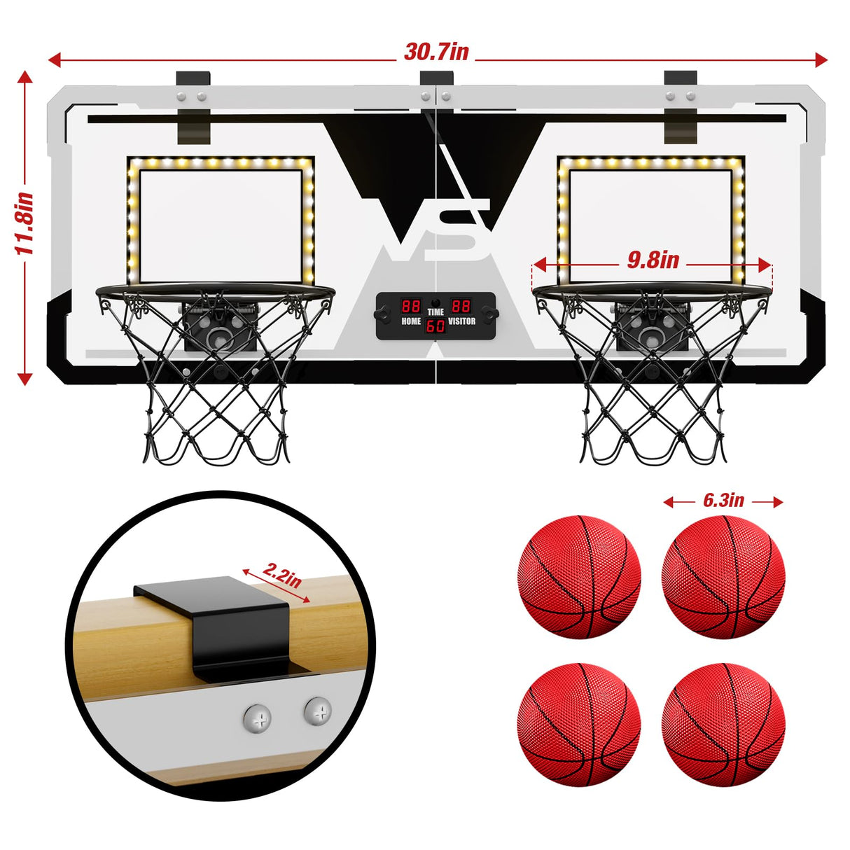 2 Player Basketball Game, Dual Shot Over The Door