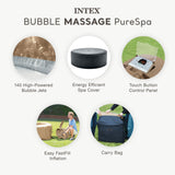 INTEX 28425EH PureSpa Bubble Massage Spa Set Outdoor Inflatable Portable Hot Tub, Includes Energy Efficient Spa Cover, Saltwater System Ready, 4 Person, 77in x 28in