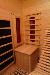 ZONEMEL Infrared 2 Person Wooden Sauna Room with Recliner, Red Cedar Luxury Indoor Sauna with 10 Heating Panels, Oxygen Bar, 3400 Watt, Full Spectrum Infrared Therapy Wood Dry Heat Sauna, 220V