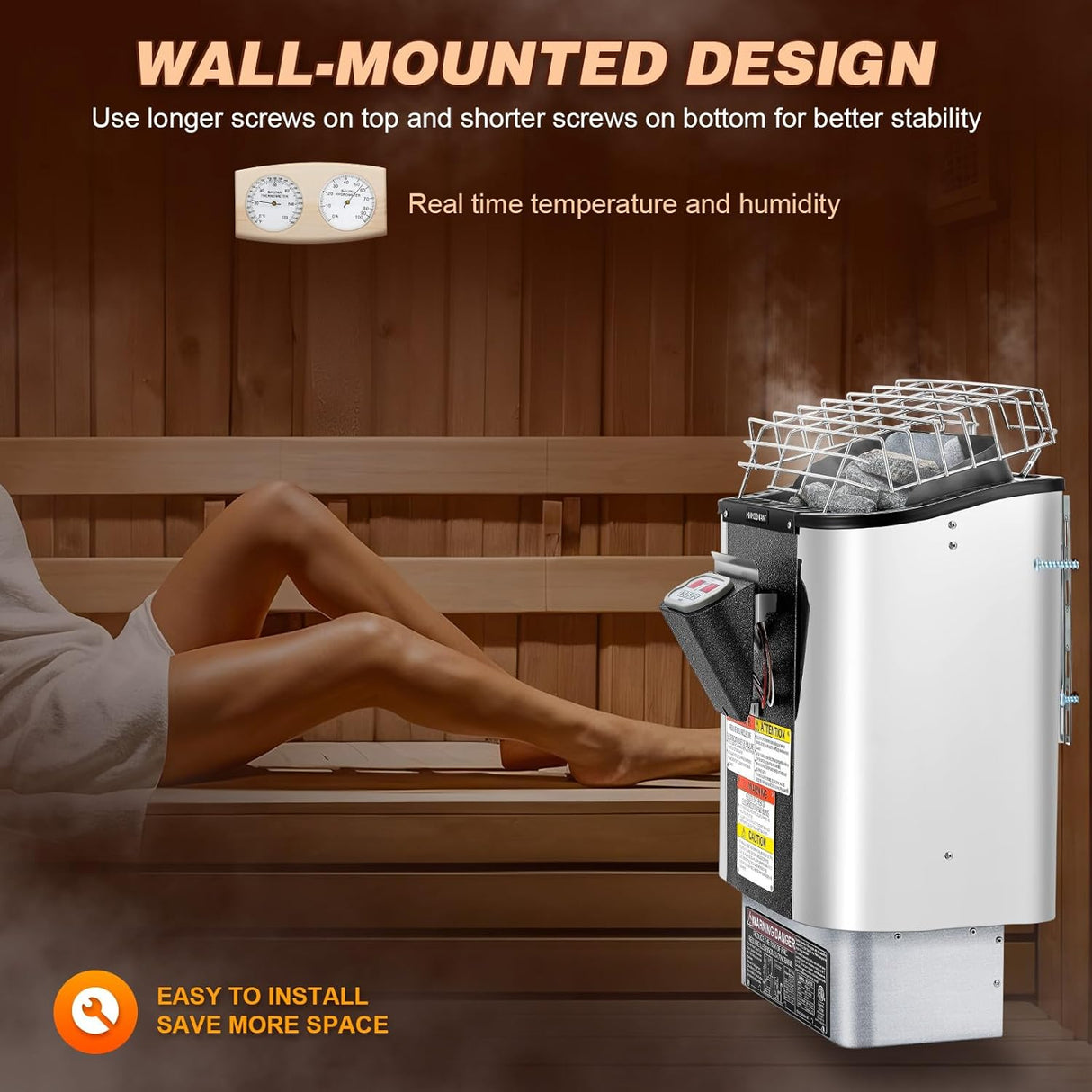 Mxmoonant Sauna Heater, 9KW 220V Electric Sauna Heaters Built-in Digital Control Sauna Stove Dry Steam Sauna Bath for Home Hotel Spa Max. 460 Cu.ft with Sauna Hygrothermograph