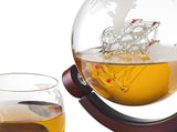 Whiskey Decanter Globe Set with 2 Etched Whiskey Glasses