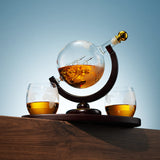 Whiskey Decanter Globe Set with 2 Etched Whiskey Glasses