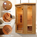 ZONEMEL Infrared 2 Person Wooden Sauna Room with Recliner, Red Cedar Luxury Indoor Sauna with 10 Heating Panels, Oxygen Bar, 3400 Watt, Full Spectrum Infrared Therapy Wood Dry Heat Sauna, 220V