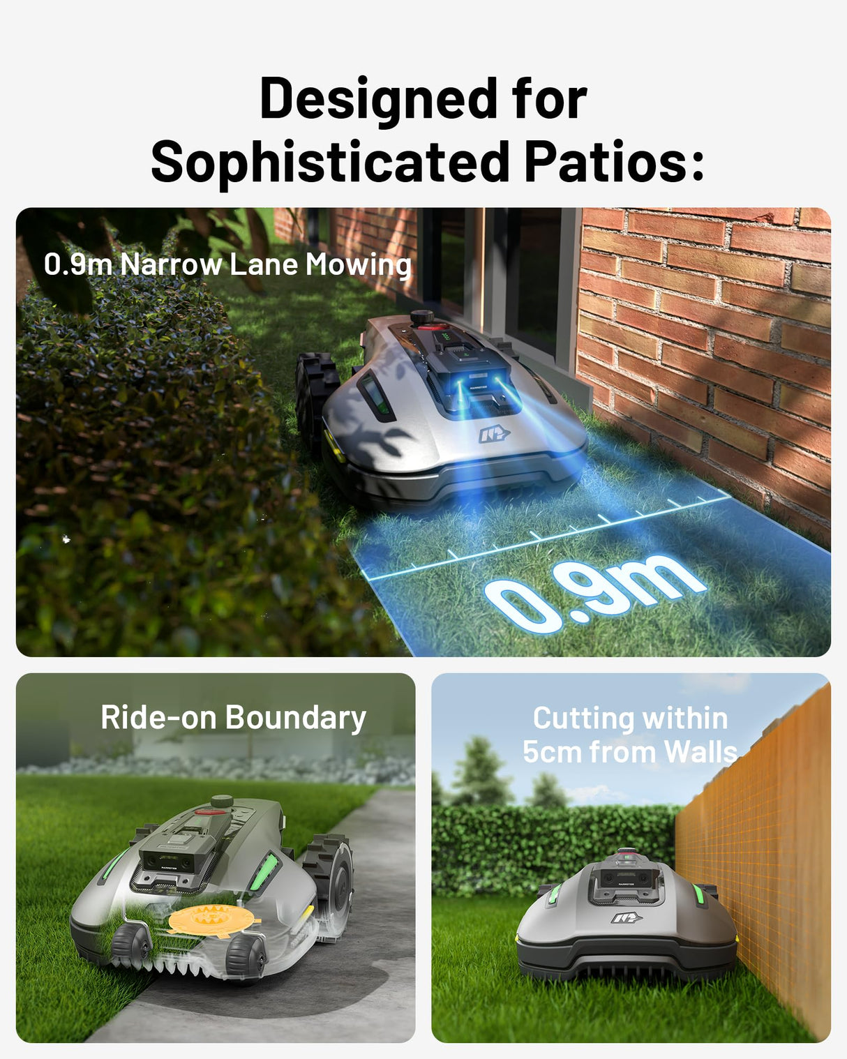 YUKA Mini 500H Robotic Lawn Mower Reception 0.12 Acre,Max. 0.17 Acre, Ultrasense AI Vision+ RTK Positioning, Auto Mapping, App Control, 50% Slope, Cutting Height 2''~3.5'', 15 Mowing Zones