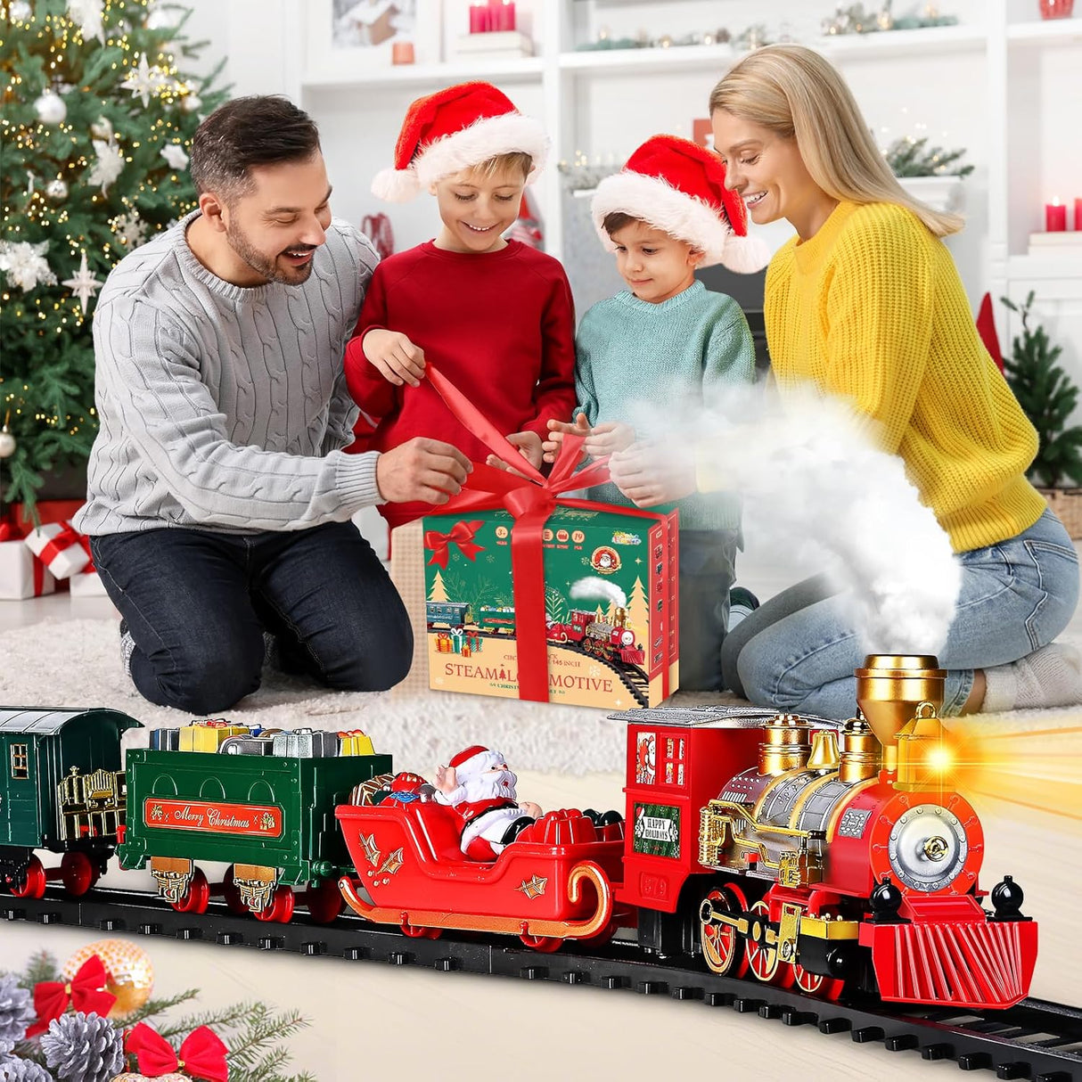 SpringFlower Christmas Train Set, Train Under Christmas Tree, Electric Train Toy for Boys and Girls, Train Toy with Light Smoke and Sound, Christmas Train Gifts for 3 4 5 6 7 8+ Year Old Kids