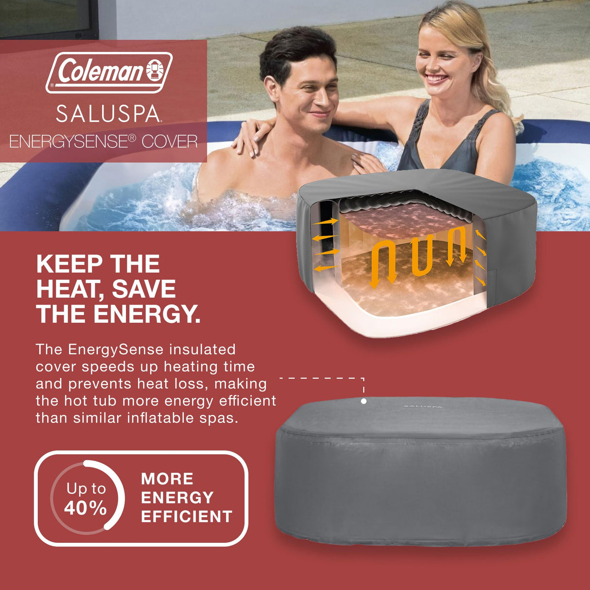 Coleman Hawaii AirJet Large Square 4 to 6 Person Inflatable Hot Tub Portable Outdoor Spa with 140 AirJets and EnergySense Cover, Grey