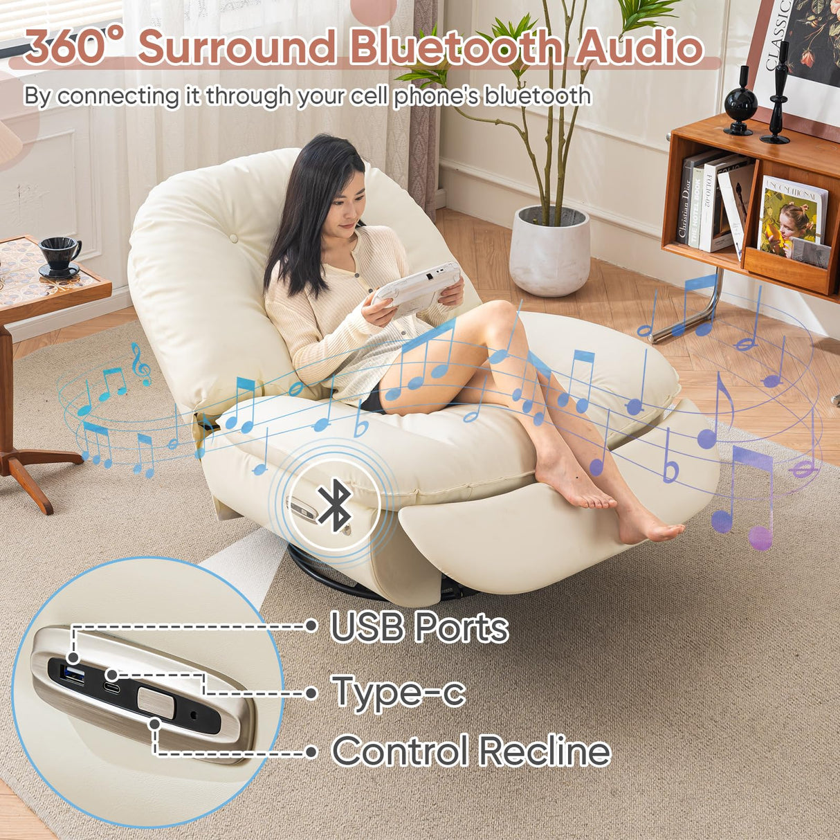 Yeashoo ™ Oversized Electric Recliner with USB Ports, 270° Swivel