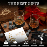 Whiskey Stones Gift Set - Whiskey Glass Set of 2 - Granite Chilling Whiskey Rocks - Scotch Bourbon Box Set -Christmas Birthday Gifts for Men Drinking Gift for Dad Him Husband Party Holiday Present