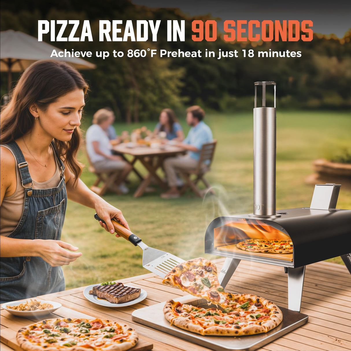 BIG HORN OUTDOORS Pizza Ovens Wood Pellet 12” Pizza Oven Cooking Pizza Maker Portable Stainless Steel Pizza Grill, Silver Portable Party use