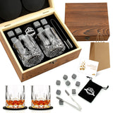 Whiskey Stones Gift Set - Whiskey Glass Set of 2 - Granite Chilling Whiskey Rocks - Scotch Bourbon Box Set -Christmas Birthday Gifts for Men Drinking Gift for Dad Him Husband Party Holiday Present