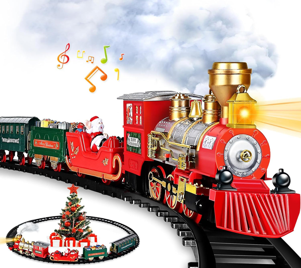 SpringFlower Christmas Train Set, Train Under Christmas Tree, Electric Train Toy for Boys and Girls, Train Toy with Light Smoke and Sound, Christmas Train Gifts for 3 4 5 6 7 8+ Year Old Kids