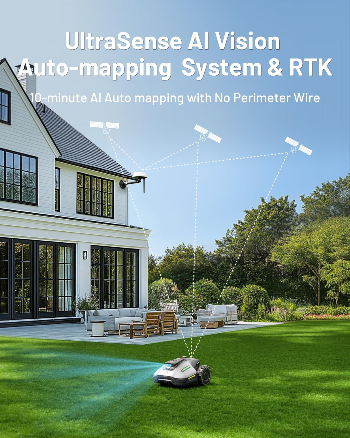 YUKA Mini 500H Robotic Lawn Mower Reception 0.12 Acre,Max. 0.17 Acre, Ultrasense AI Vision+ RTK Positioning, Auto Mapping, App Control, 50% Slope, Cutting Height 2''~3.5'', 15 Mowing Zones