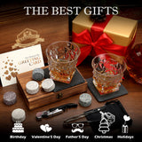 Whiskey Stones Gift Set - Whiskey Glass Set of 2 - Granite Chilling Whiskey Rocks - Scotch Bourbon Box Set -Christmas Birthday Gifts for Men Drinking Gift for Dad Him Husband Party Holiday Present