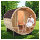 ZONEMEL Infrared 2 Person Wooden Sauna Room with Recliner, Red Cedar Luxury Indoor Sauna with 10 Heating Panels, Oxygen Bar, 3400 Watt, Full Spectrum Infrared Therapy Wood Dry Heat Sauna, 220V