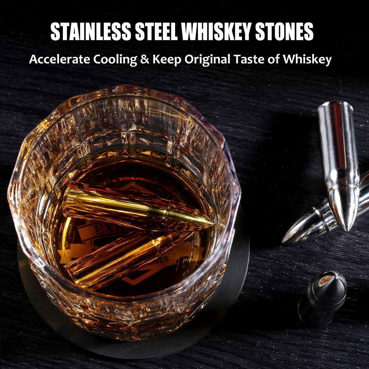 Whiskey Stones Gift Set - Whiskey Glass Set of 2 - Granite Chilling Whiskey Rocks - Scotch Bourbon Box Set -Christmas Birthday Gifts for Men Drinking Gift for Dad Him Husband Party Holiday Present