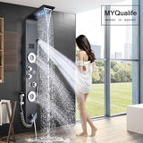 Black LED Light Shower Faucet Bathroom SPA Massage Jet Shower Column System Waterfall Rain Shower Panel Bidet Sprayer Tap