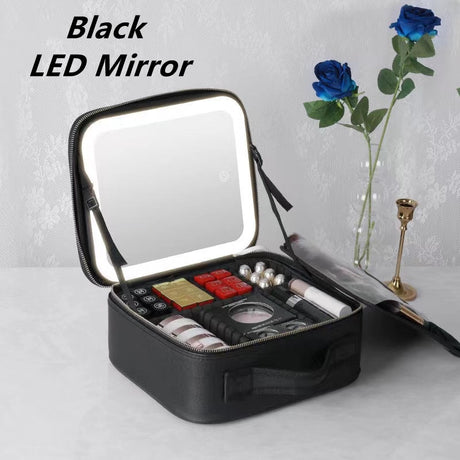 Large Capacity Cosmetic Bag with LED Mirror