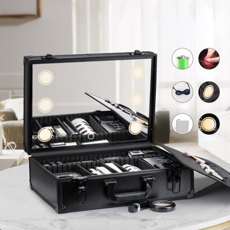 Professional Makeup Case Large Capacity LED With Mirror