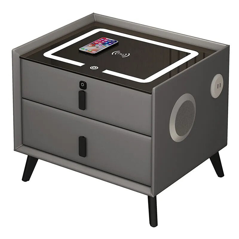 Luxury Modern Wood Smart nightstand USB LED