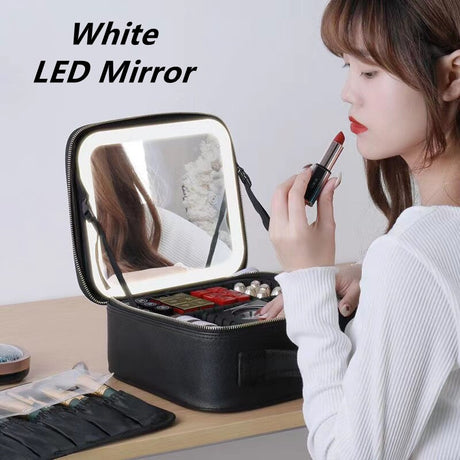 Large Capacity Cosmetic Bag with LED Mirror