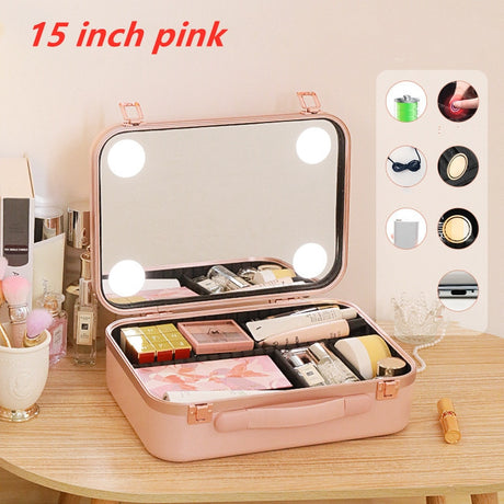 Large Capacity Cosmetic Bag with LED Mirror