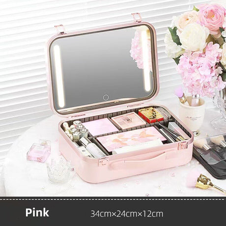 Large Capacity Cosmetic Bag with LED Mirror