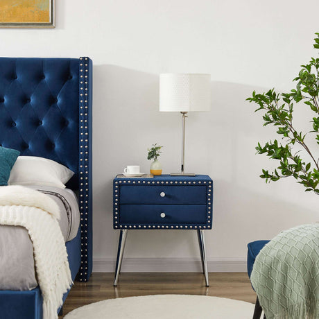 100% Blue Velvet nightstand