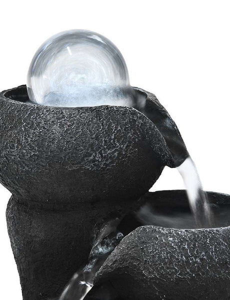 8inches Flowing Bowls Table Fountain with LED Light Crystal Ball for Office and Home Decor