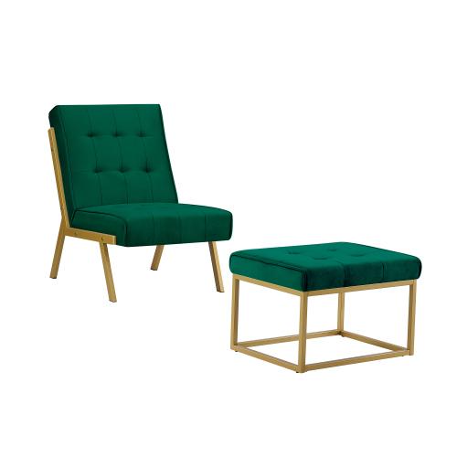 Bulk Order，Gold Metal Frame Velvet Upholstery Chair with Ottoman