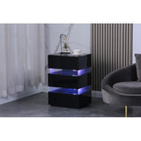 High Gloss LED Side Table, Modern Nightstands with 3 Drawer for Bedroom, Living Room, Black