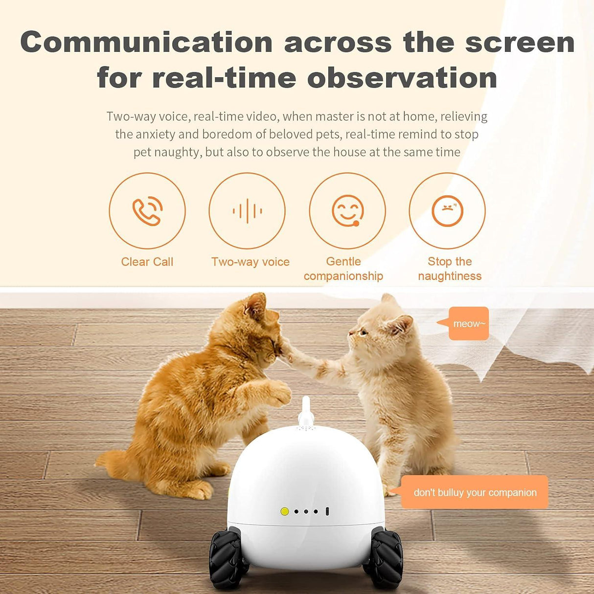 Smart Pet Camera, Smart Companion Robot for Pets, Dog Treat Dispenser, Movable 1080P Full HD WiFi pet Camera Night Vision