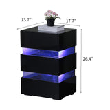 High Gloss LED Side Table, Modern Nightstands with 3 Drawer for Bedroom, Living Room, Black