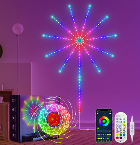 , RGB Dreamcolor LED Lights for Bedroom USB Firework LED Strip Lights App Control LED Room Lights with Remote Music Sync Sound Activated Led Lights for Christmas Indoor Party