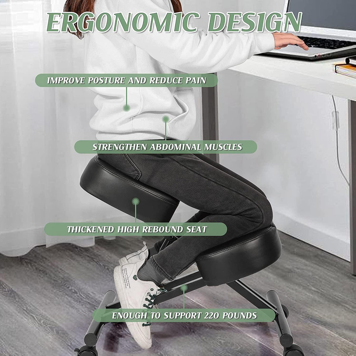 Ergonomic Kneeling Chair for Relieving Back Pain, Posture Correcting Knee Stool for Home Office Work