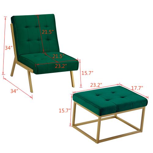 Bulk Order，Gold Metal Frame Velvet Upholstery Chair with Ottoman