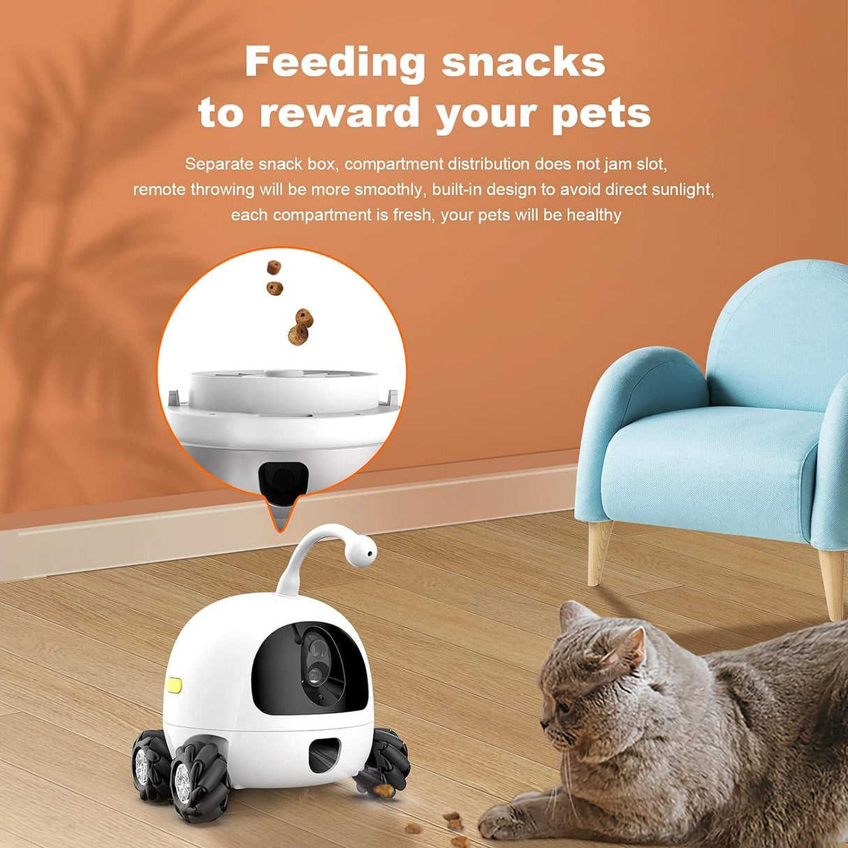 Smart Pet Camera, Smart Companion Robot for Pets, Dog Treat Dispenser, Movable 1080P Full HD WiFi pet Camera Night Vision