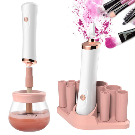 Upgraded Makeup Brush Cleaner and Dryer Machine, Electric Cosmetic Automatic Brush Spinner with 8 Size Rubber Collars, Wash and Dry in Seconds, Deep Cosmetic Brush Spinner for Brushes