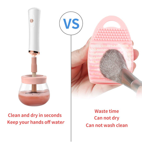 Upgraded Makeup Brush Cleaner and Dryer Machine, Electric Cosmetic Automatic Brush Spinner with 8 Size Rubber Collars, Wash and Dry in Seconds, Deep Cosmetic Brush Spinner for Brushes