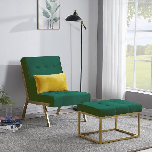 Bulk Order，Gold Metal Frame Velvet Upholstery Chair with Ottoman