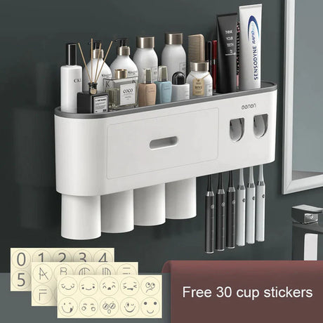 Magnetic Adsorption Toothbrush Holder Waterproof Storage Box 2/3/4 Cup Toothpaste Dispenser Wall Mounted Bathroom Accessories