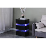 High Gloss LED Side Table, Modern Nightstands with 3 Drawer for Bedroom, Living Room, Black