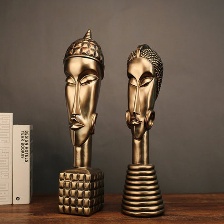 Vintage African Man Woman Statues Decor