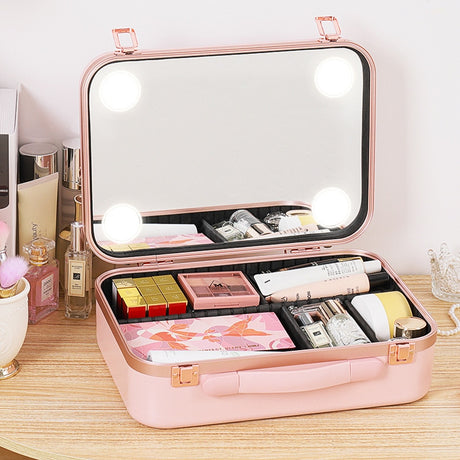 Large Capacity Cosmetic Bag with LED Mirror