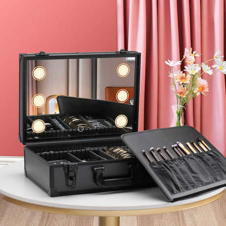 Professional Makeup Case Large Capacity LED With Mirror