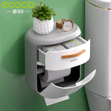 ECOCO Toilet Paper Holder for Bathroom Without Drilling Wall 2-Layer Tissue Box WC Paper Roll Holder with Storage Organizers