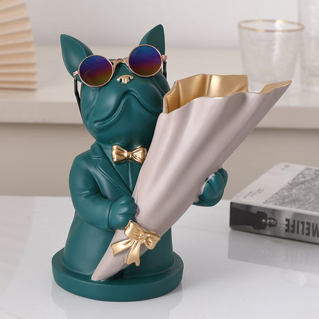 Bulldog Figurine With Vase For Flower Decor