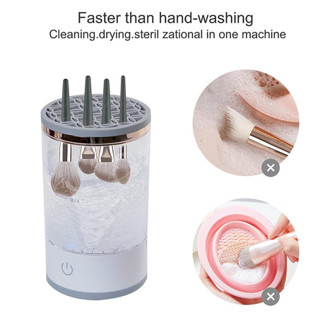 Electric Makeup Brush Cleaner Machine, Portable Automatic USB Cosmetic Brushes Cleaner for All Size Beauty Makeup Brush Set, Spinner Dryer Automatic Brush Cleaner (Transparent)