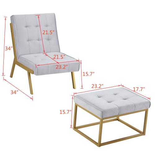 Bulk Order，Gold Metal Frame Velvet Upholstery Chair with Ottoman